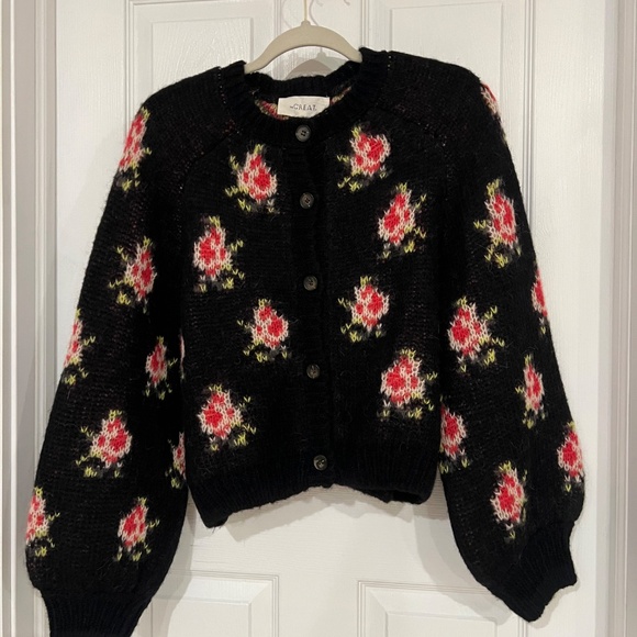 The Great. Size 2 MEDIUM CAROUSEL Black w/ roses cardigan sweater NEW NWT MINT!! - Picture 14 of 15